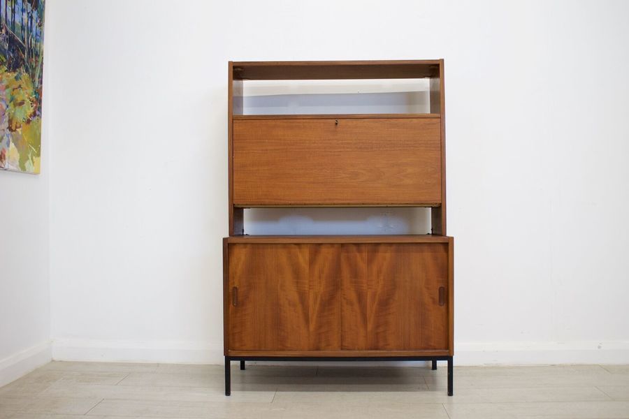 Mid Century Retro Teak Bureau Metal Legs Unknown Vinterior