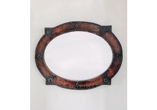 Antique Studded Leather Mirror Arts & Crafts