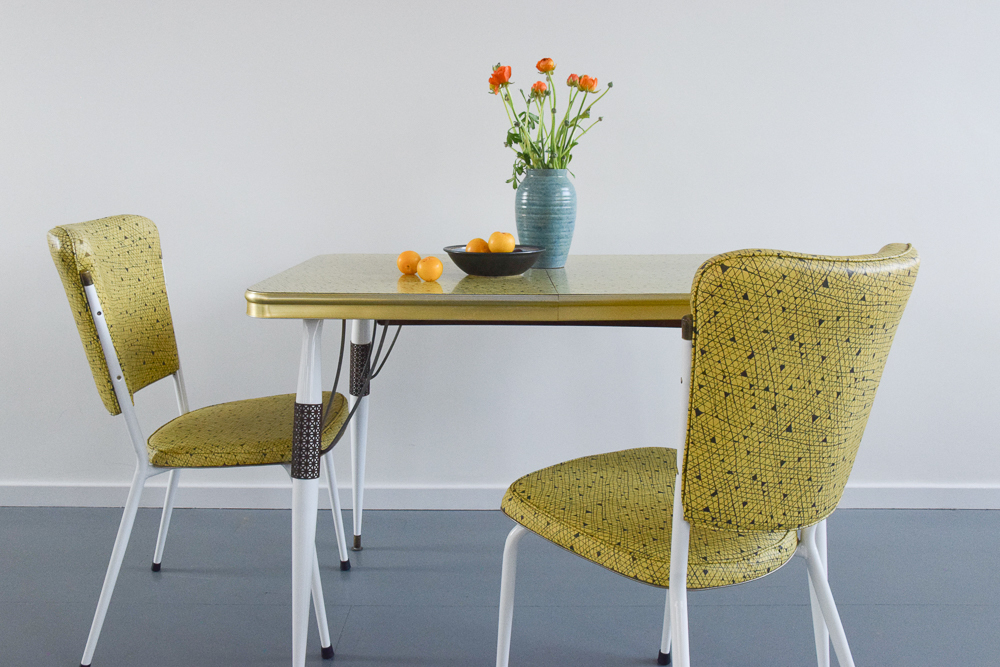 Vintage Yellow Atomic Patterned Formica Kitchen Table And ...