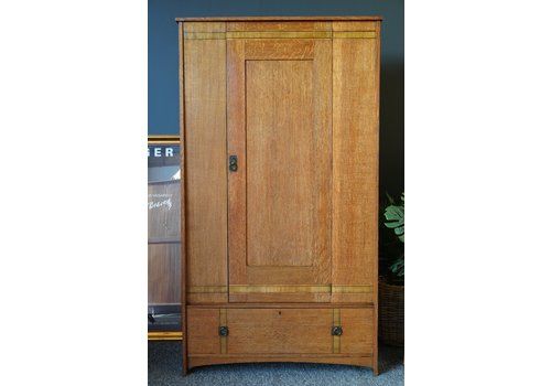 Antique Art Deco Solid Oak Wardrobe / Armoire
