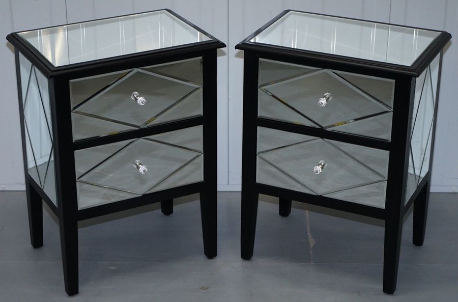 Pair Of Venetian Glass Cleopatra Mirrored Bedside Tables With