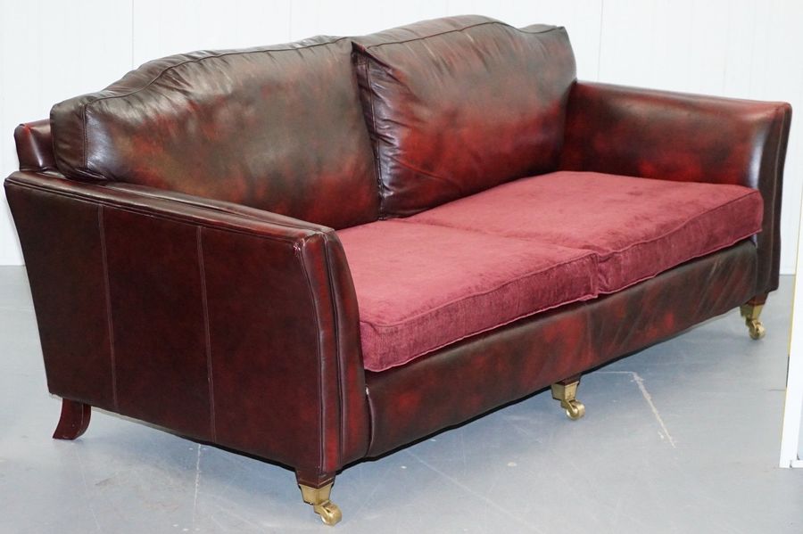 Thomas Lloyd Large Three To Four Seat Leather Sofa Fabric Cushions