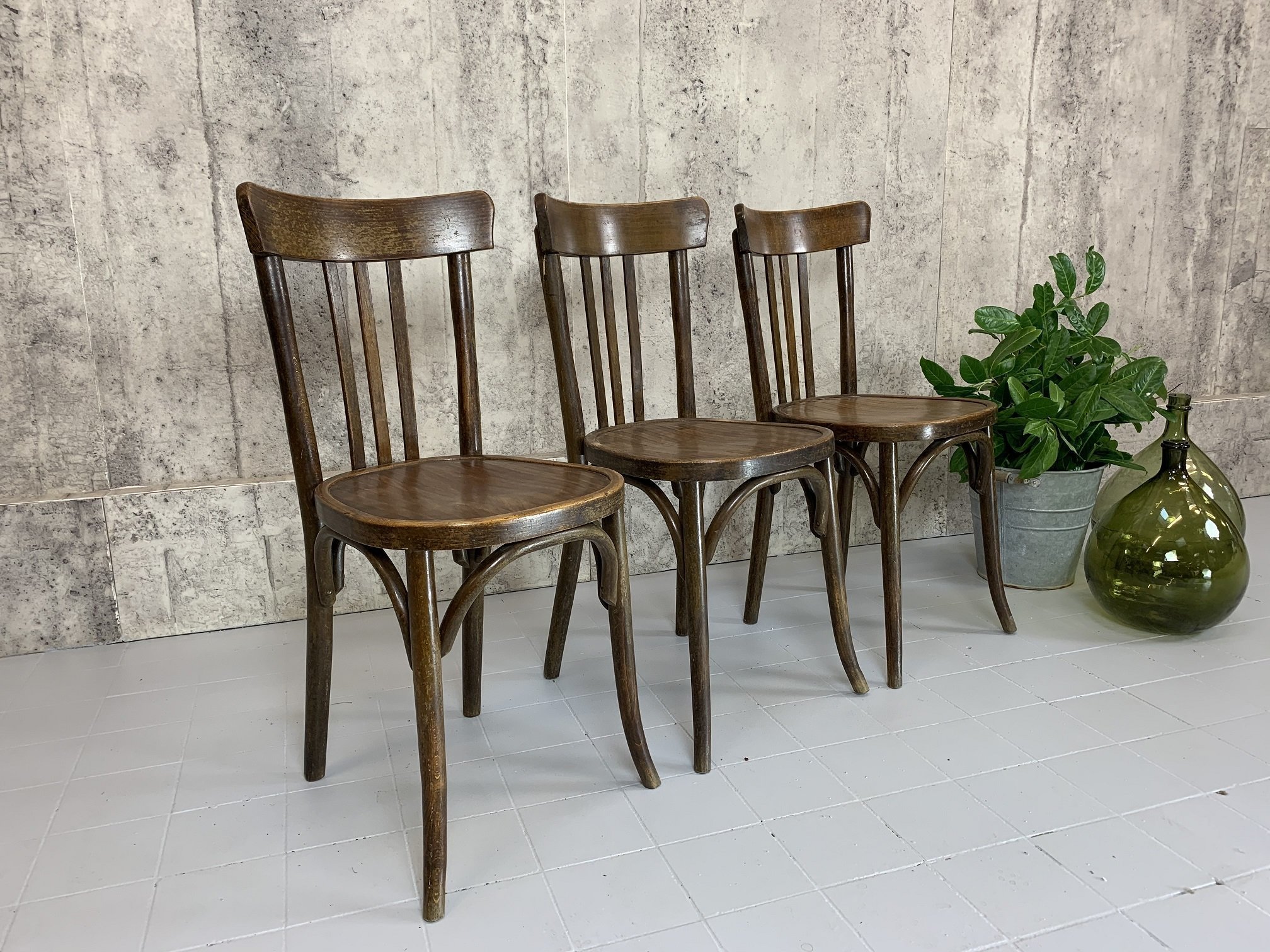 Three French Bistro Dining Chairs Vinterior