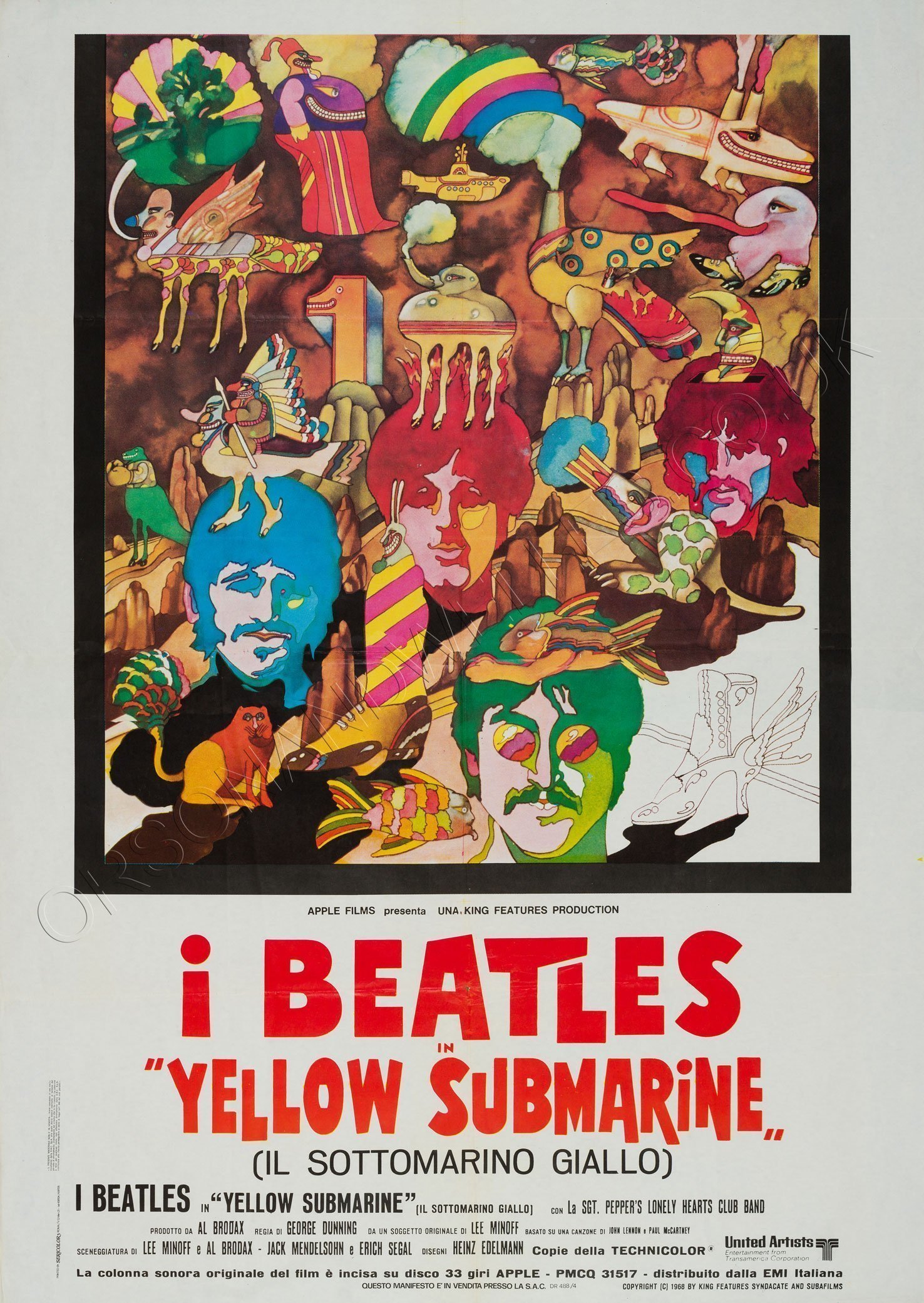 Yellow Submarine Film / Movie Poster Original Vintage 1968 Italian