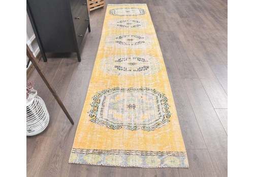 3x11 Turkish Antique Runner, Oushak Handmade Wool Rug, Yellow Hallway Rugs, Farmhouse Decor, One Of A Kind, Anatolian, Low Pile Carpet