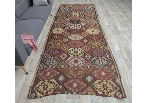 Turkish Vintage Kilim, Oushak Handmade Wool Flatweave Runner Rug, Rustic Hallway Rugs, Farmhouse Decor, One Of A Kind, Made In Kars