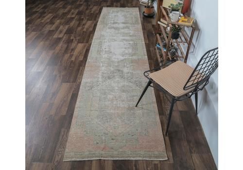 3x13 Turkish Vintage Runner, Oushak Handmade Wool Runner Rug, Geometric Distressed Hallway Rugs, Farmhouse Decor, One Of A Kind, Anatolia