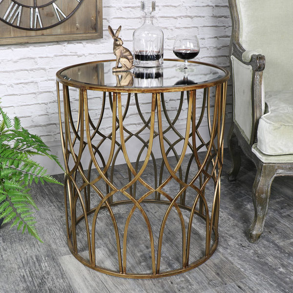 Large Ornate Antique Gold Mirrored Side Table
