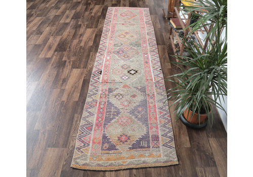 Turkish Vintage Runner, Oushak Handmade Wool Rug, Muted Color Hallway Rugs, Farmhouse Decor, One Of A Kind, Made In Anatolia, Bohemian
