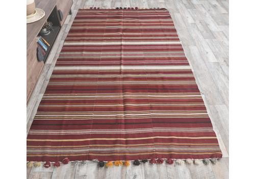 5x9 Thin Vintage Turkish Kilim Area Rug, Oushak Handmade Wool Red Flatweave Rugs, Farmhouse Decor, One Of A Kind, Bohemian, Made In Mersin