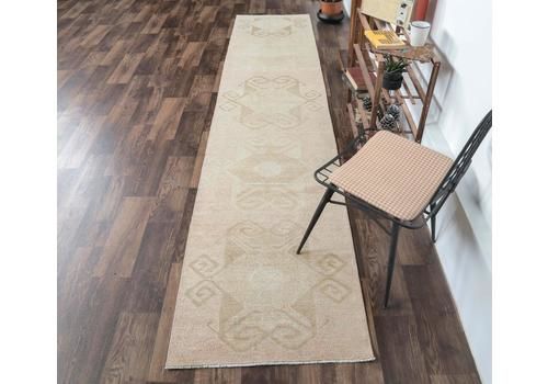 3x12 Faded Orange Vintage Turkish Oushak Runner, Handmade Wool Carpet, Geometric Hallway Rug, Farmhouse Decor One Of A Kind Anatolian