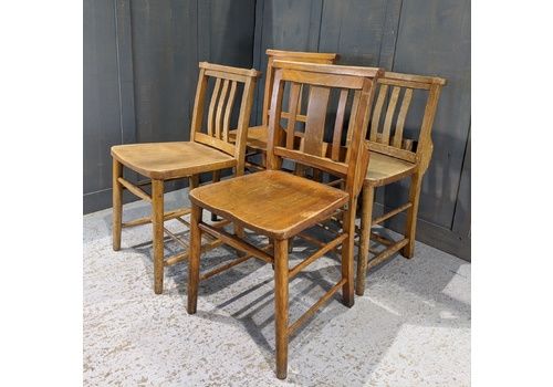 Harlequin Set Of 4 Paler Beech Slatback Church Chapel Chairs ‘L’