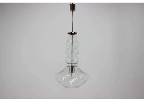 Pair Of Big Hand Made Glass Midcentury Design Pendants   1960s