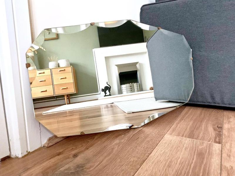 Art Deco Large Frameless Mirror, Vintage Scalloped Edge Mirror, Mid