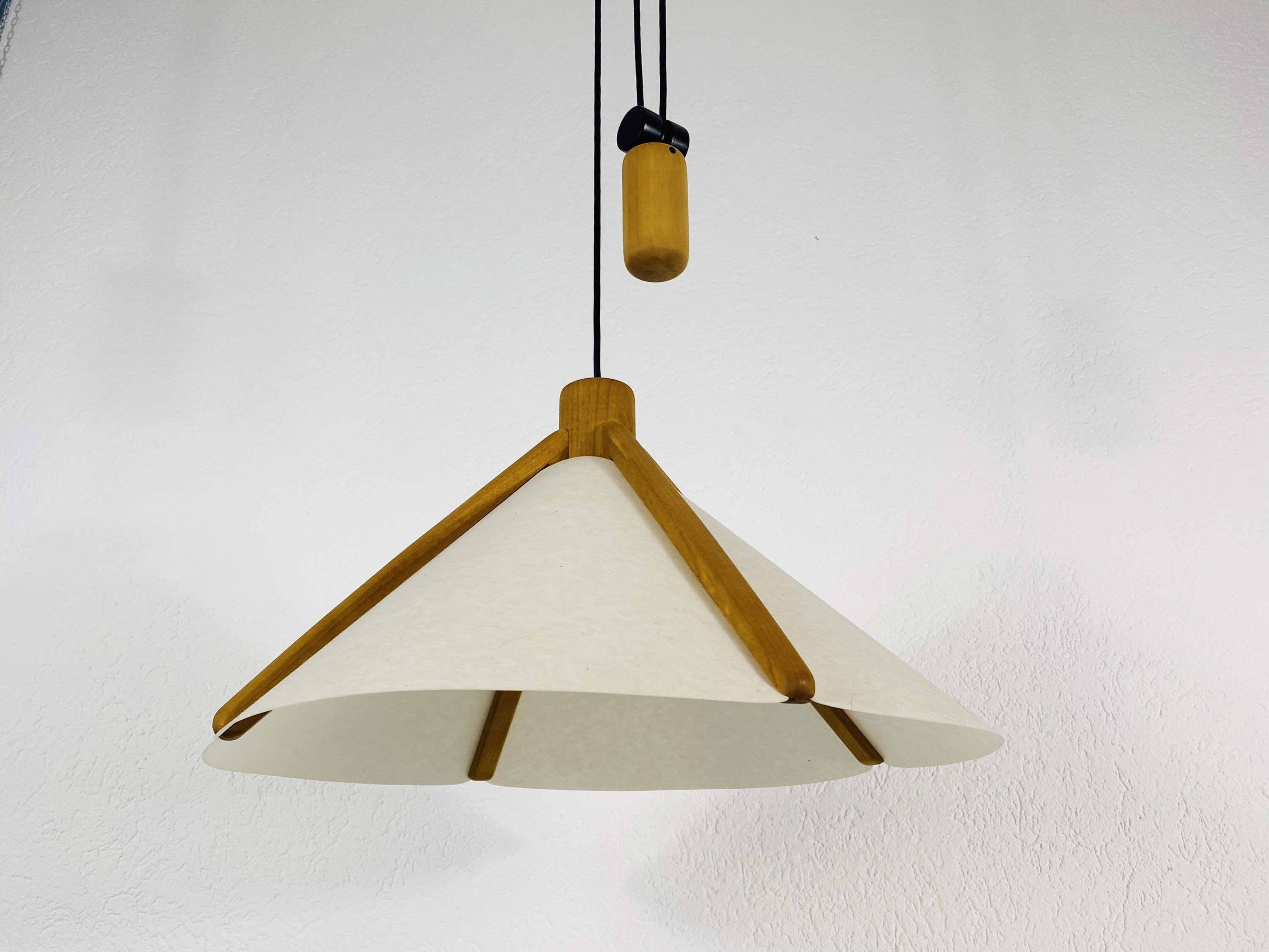 Mid Century Modern Rare Counterweight Domus Pendant Light Beige Shade