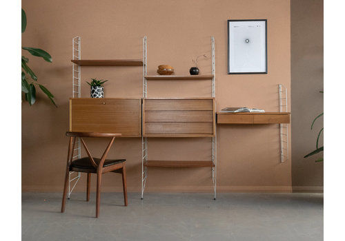 Mid Century String Wall System, Nils Nisse Strinning, Teak Wood & White