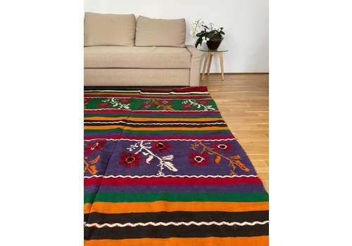 Oltenian Floral Large Rug, Handwoven In Wool, Romania