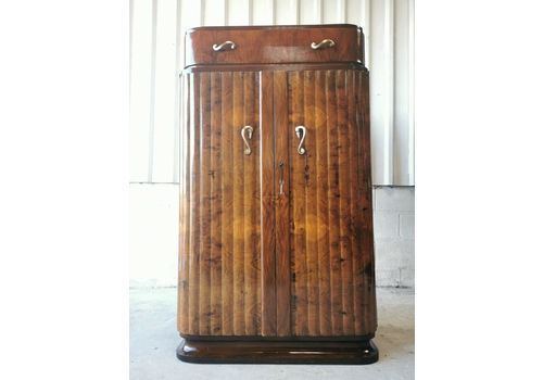 Vintage Art Deco Dark Walnut Skyscraper Tallboy Wardrobe Compactum