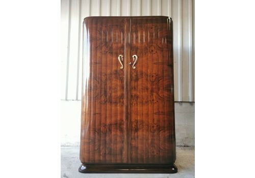 Vintage Art Deco Dark Walnut Skyscraper Double Wardrobe Compactum