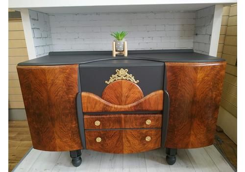 Art Deco Cocktail Drinks Cabinet Sideboard Mid Century Upcycled Grey Gold Beautility Refurbished