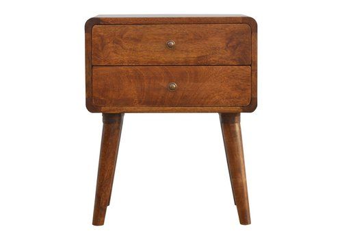 2 X Mid Century Modern Style 2 Drawer Curved Chestnut Bedside Table