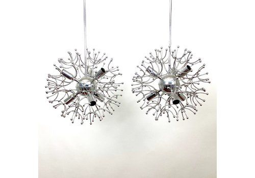 Pair Of Italian 1970s Chrome Sputnik Chandeliers By Scolari .