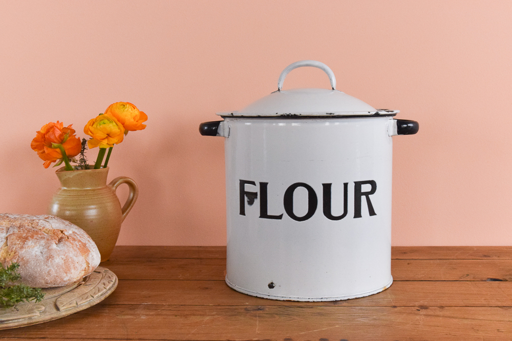Vintage White Enamel Flour Storage Jar / Canister / Container Vinterior