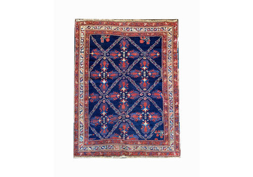 Antique Rugs Handmade Carpet Azerbaijan Blue Wool Rug 131x165cm