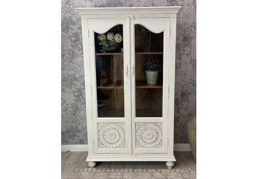 Carved Glass Fronted Indian Armoire/Cabinet Made From Mango Wood