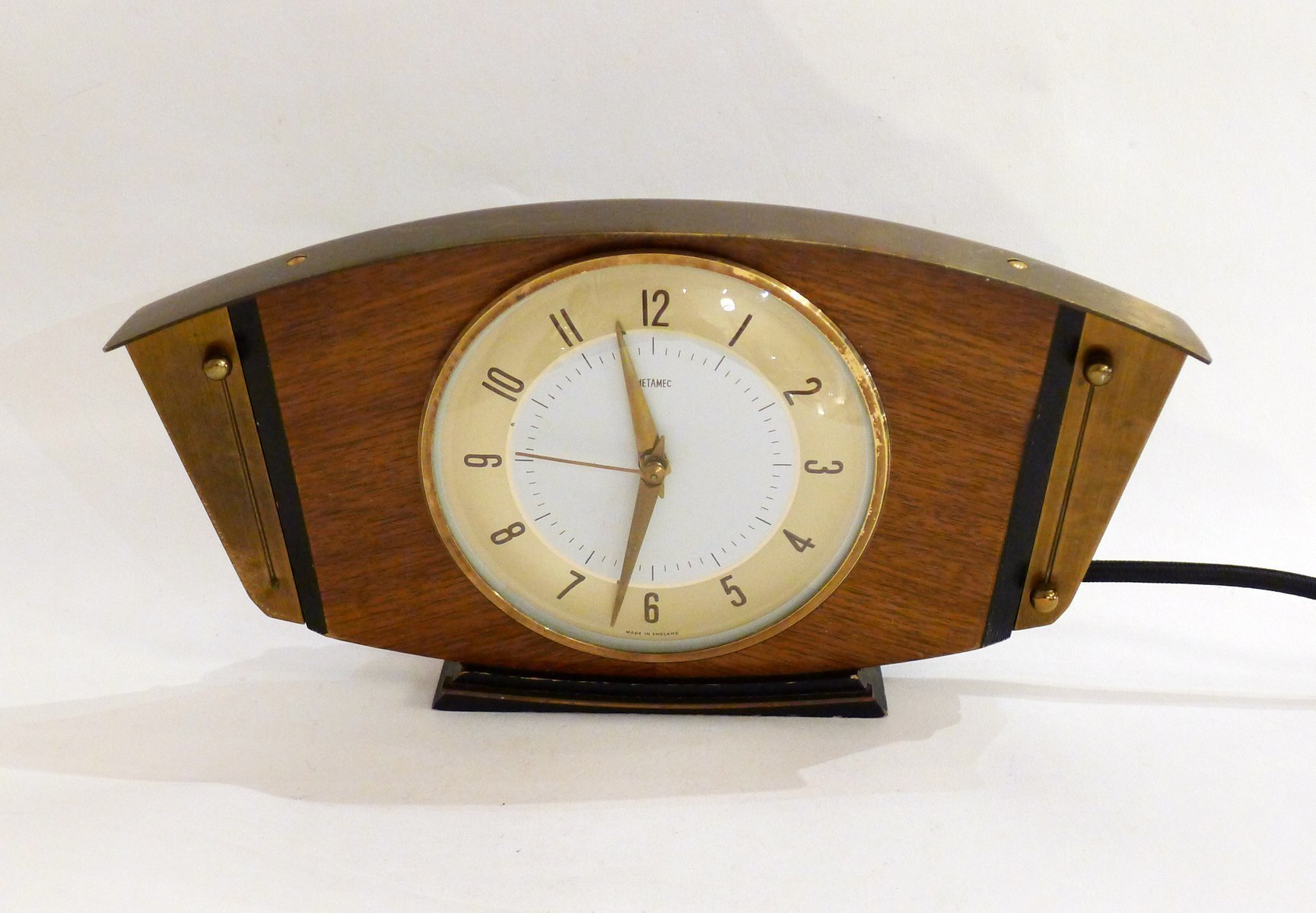 1950s Mid Century Clock From Metamec, England in Brown Vinterior
