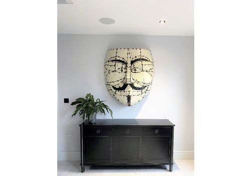 Large Unusual Metal Enamel Wall Art Face Mask | Brutalist Artwork | Large Hacker Mask
