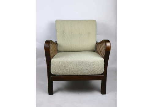 Art Deco Loft Beige Boucle Ratan Bent Armchair