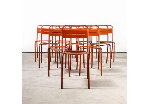 1950’s French Red Metal Stacking Outdoor Chairs – Set Of Ten