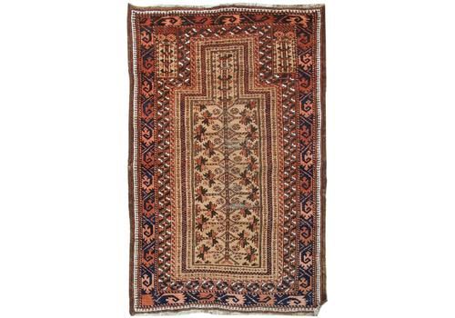 Antique Handmade Afghan Baluch Prayer Rug, 1900s