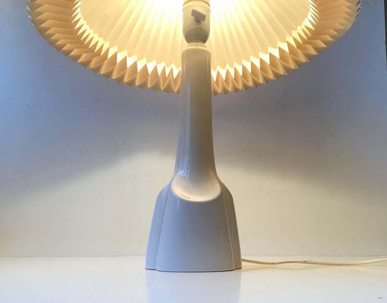 White Scandinavian Ceramic Table Lamp From Søholm, 1970s photo furniture