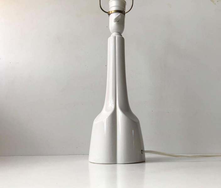 White Scandinavian Ceramic Table Lamp From Søholm, 1970s photo for sale