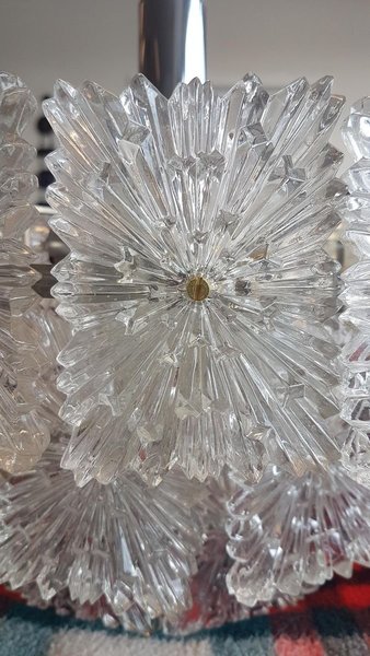 Mid Century Etched Rectangular Glass Tile 3 Tier Chandelier From Kinkeldey, 1960s photo Lighting