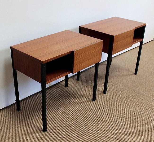 Pair Of Teak Bedside Tables Or Ends Of Sofa, Minvielle Taste, 1960s photo furniture