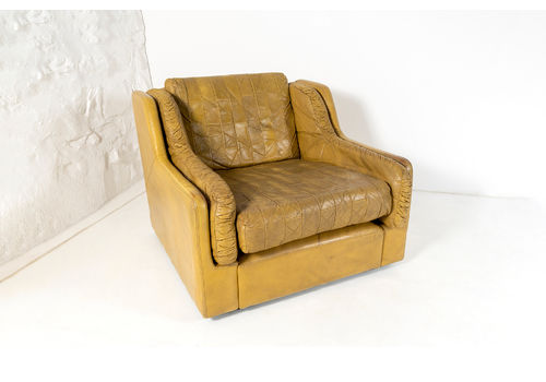 Mid Century 1970s Vintage Green Patchwork Leather Armchair By Gimson & Slater England