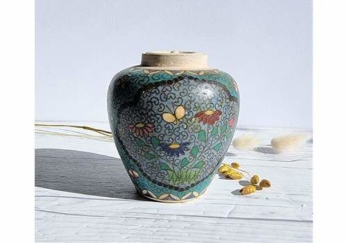 Late Meiji Era C1880, Totai Shippo Cloisonne On Ceramic, Floral Ginger Jar, Japanese, Antique