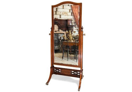 Antique Full Length Inlaid Mahogany Cheval Mirror