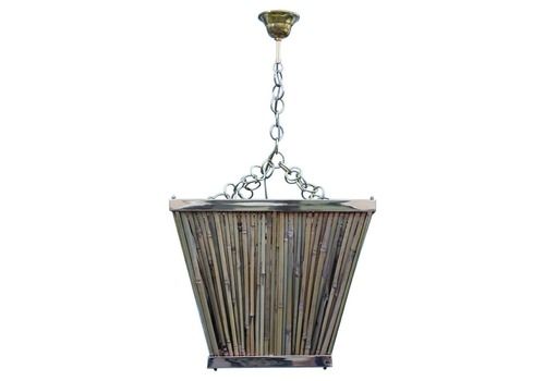 Italian Naturalistic Lantern Chandelier 1970s Bamboo Brass Gold Crespi Style