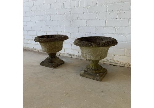 Small Pair Of Weathered Reclaimed Composition Urns
