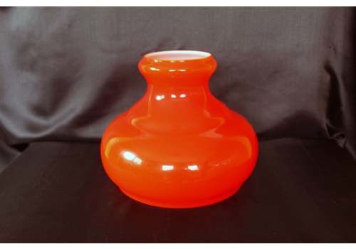 Large Vintage French Space Age Cased Opaline Glass Globe, Orange Red And White, Light Shade, Light Fixture Lighting, Vianne Lampshade