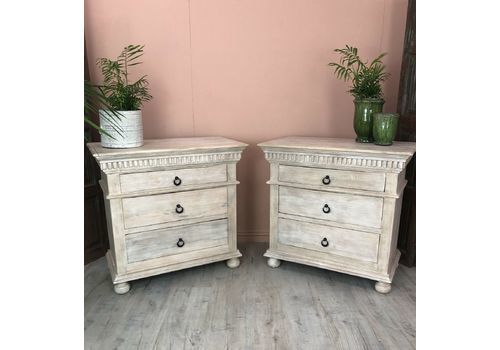 Carved Pair Of Large Bedside Tables Made From Mango Wood