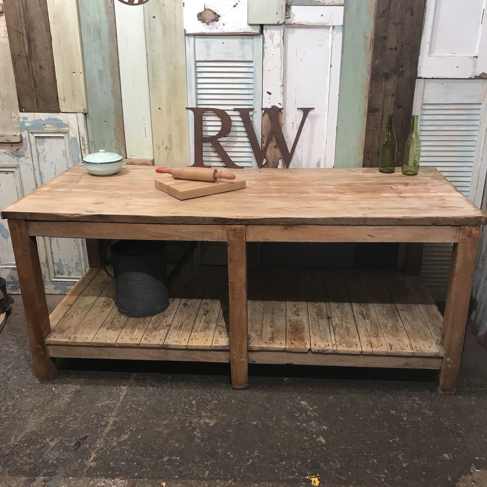 Large Vintage French Table Prep Station Kitchen Island Farmhouse