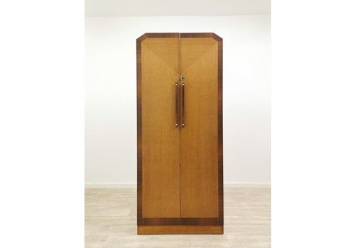 Antique Art Deco Single Oak Wardrobe Tallboy By E Gomme