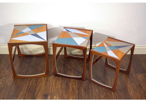 G Plan Nest Of Tables With Light Blue & Grey Design