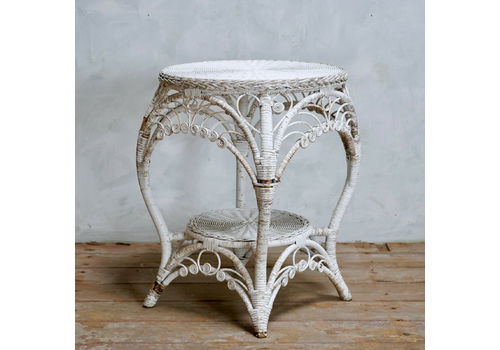 Antique Wicker White Ocassional Table Garden Side Table