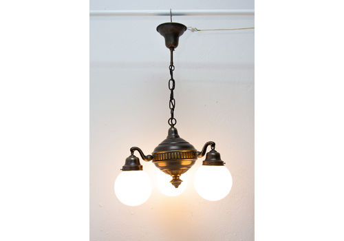 Historicizing Brass Three Armed Chandelier, Turn Of The 19th And 20th Century
